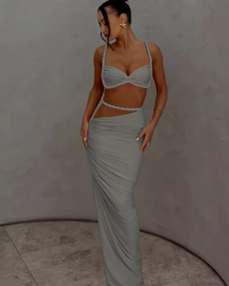 Trendy Two Piece Set – Sexy Cut Out Maxi Skirt & Crop Top