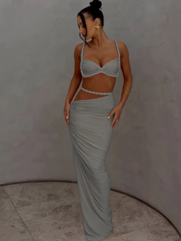 Trendy Two Piece Set – Sexy Cut Out Maxi Skirt & Crop Top