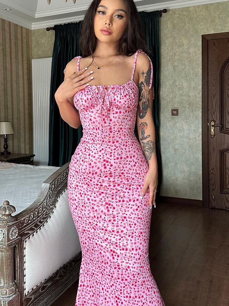 Floral Maxi Dress – Sleeveless Bodycon Summer Party Outfit