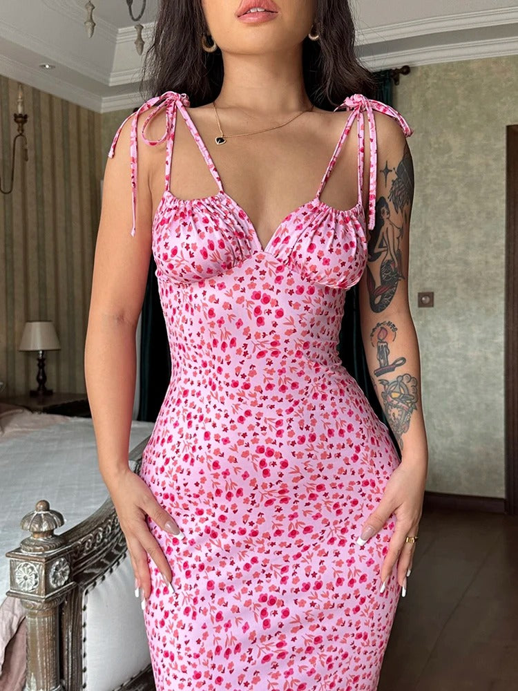 Floral Maxi Dress – Sleeveless Bodycon Summer Party Outfit