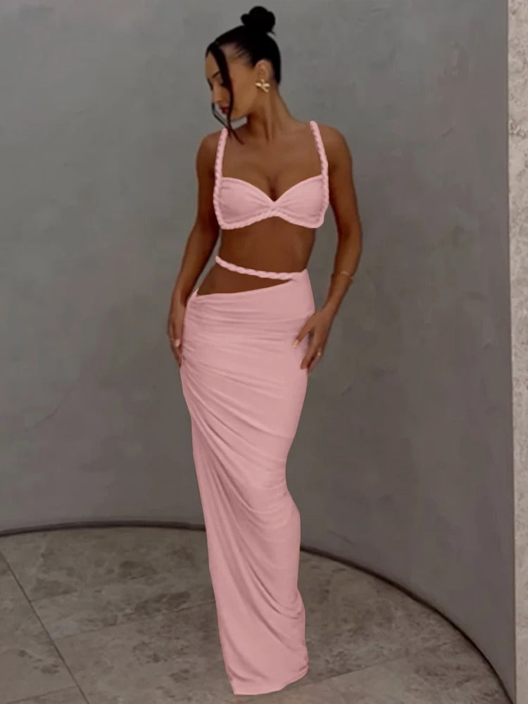 Trendy Two Piece Set – Sexy Cut Out Maxi Skirt & Crop Top