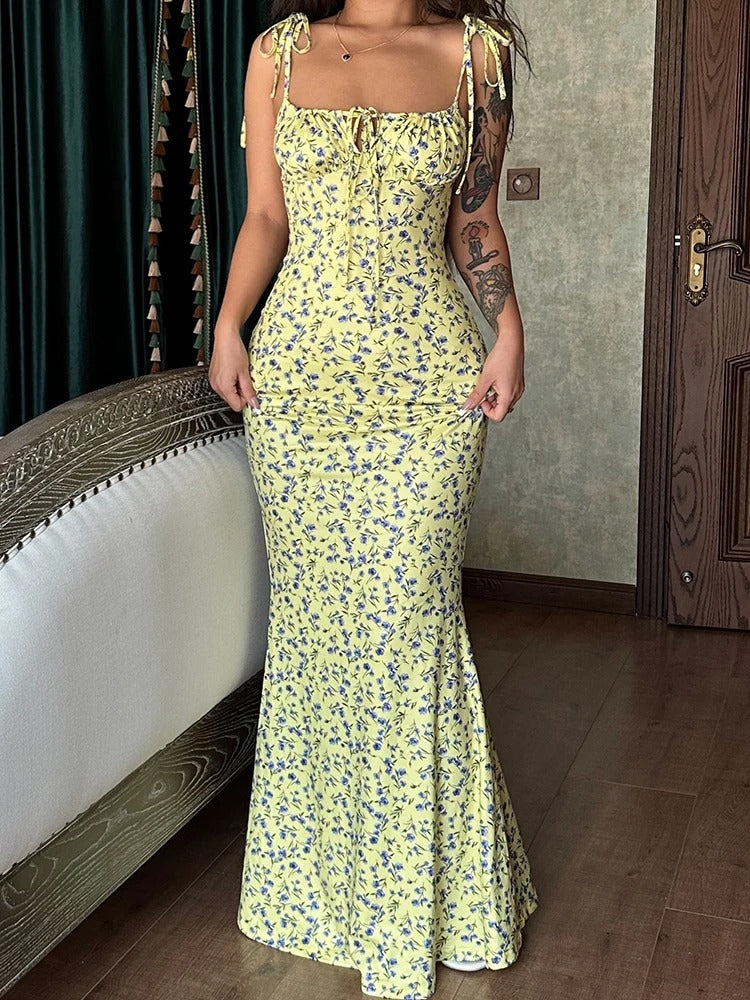Floral Maxi Dress – Sleeveless Bodycon Summer Party Outfit