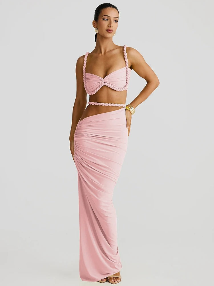 Trendy Two Piece Set – Sexy Cut Out Maxi Skirt & Crop Top