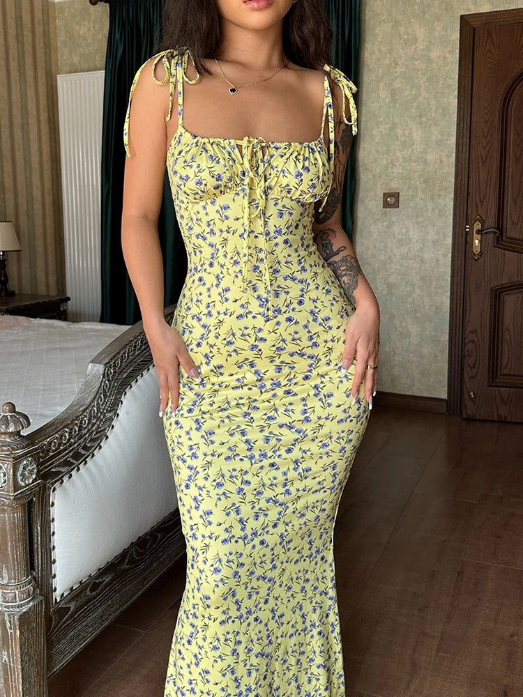 Floral Maxi Dress – Sleeveless Bodycon Summer Party Outfit