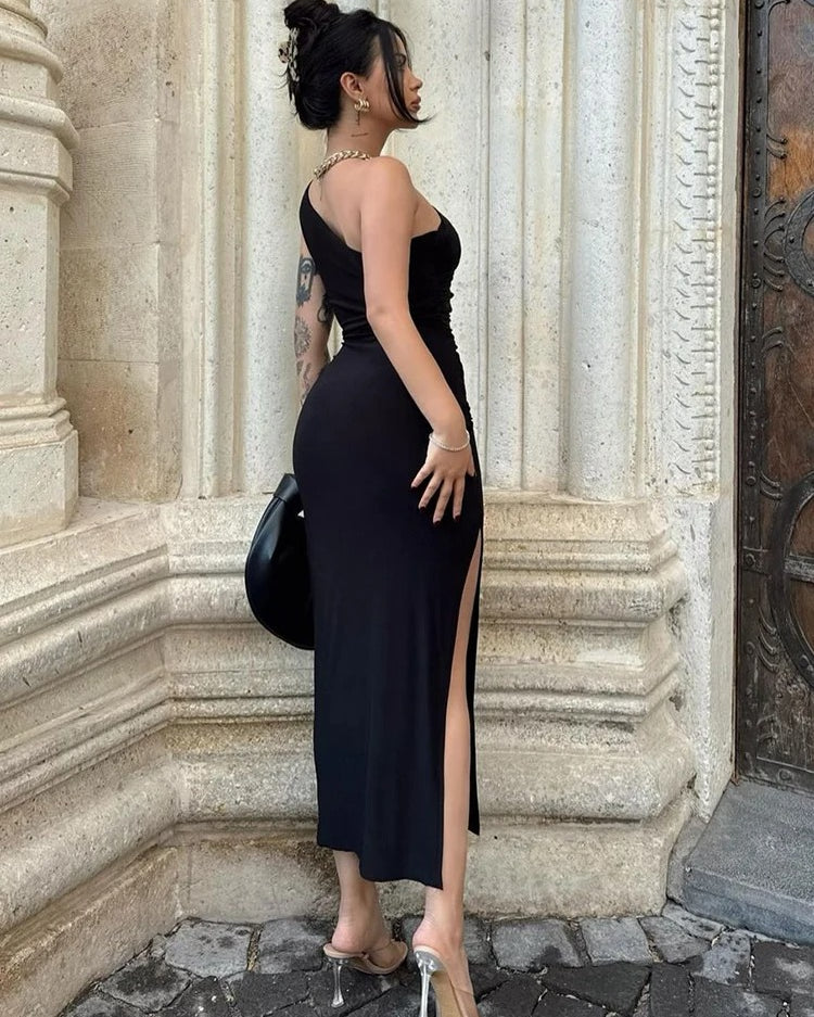 One Shoulder Midi Dress – Elegant Slim Fit Party & Evening Dress