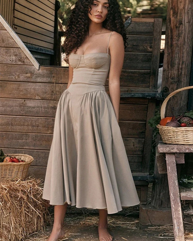 Midi Dress – Elegant Corset Bustier A Line Summer Dress