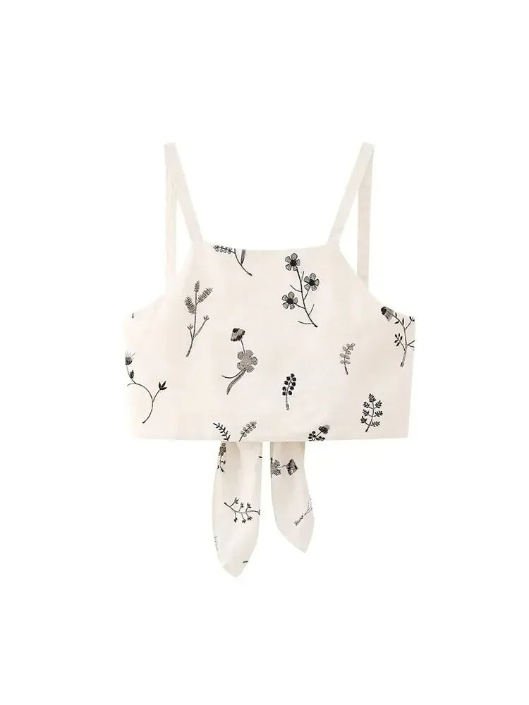 White Floral Two Piece Set – Embroidered Crop Top and Long Skirt