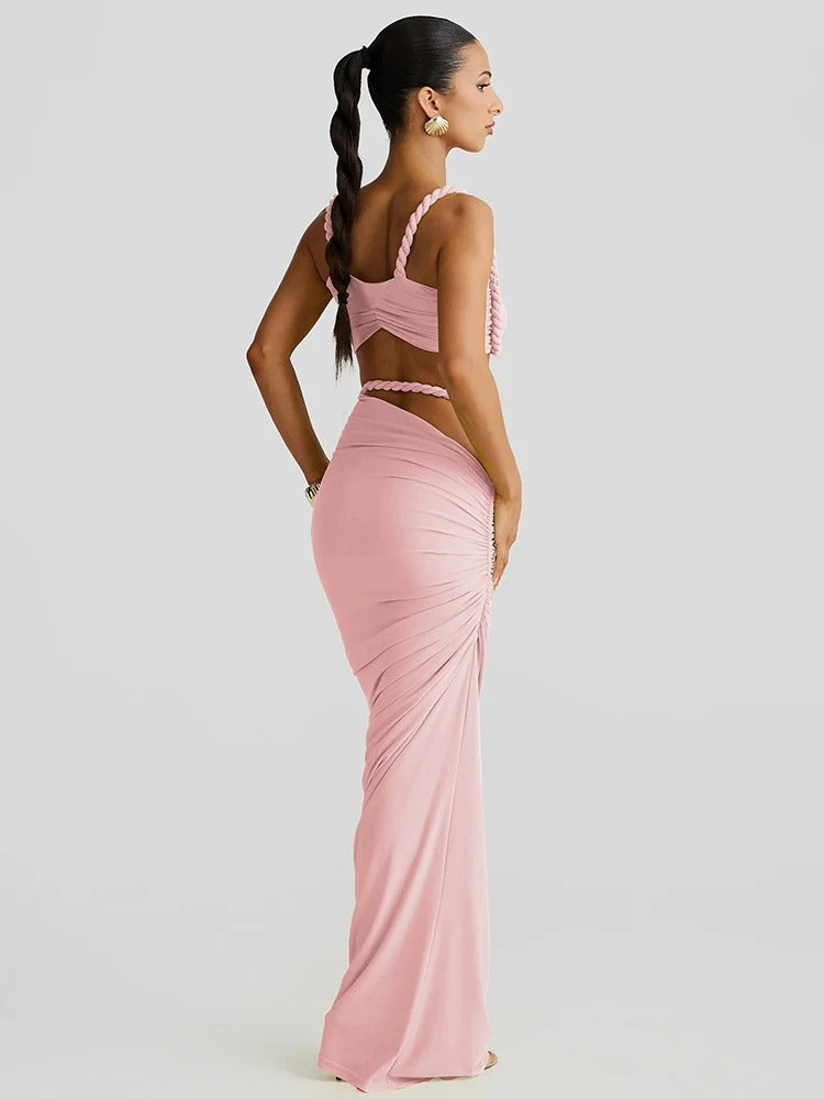 Trendy Two Piece Set – Sexy Cut Out Maxi Skirt & Crop Top
