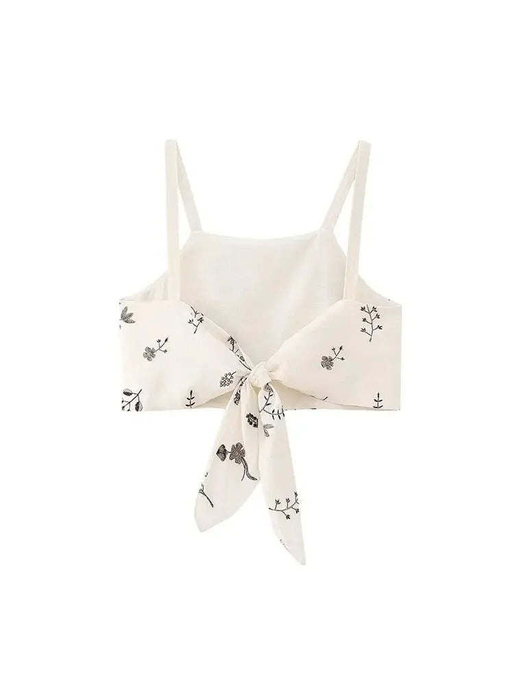 White Floral Two Piece Set – Embroidered Crop Top and Long Skirt