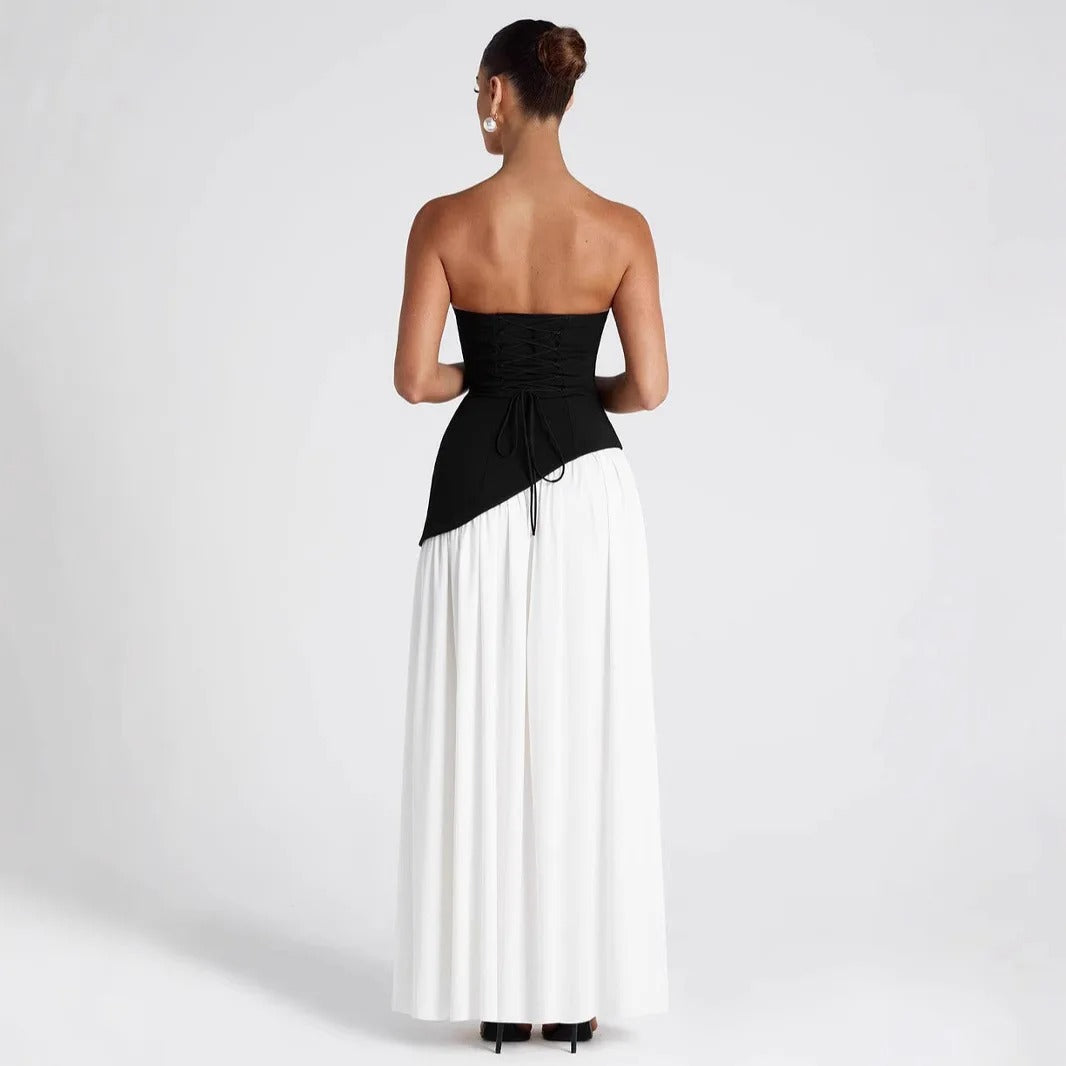 Strapless Maxi Dress – Elegant High Slit Chiffon Evening Gown