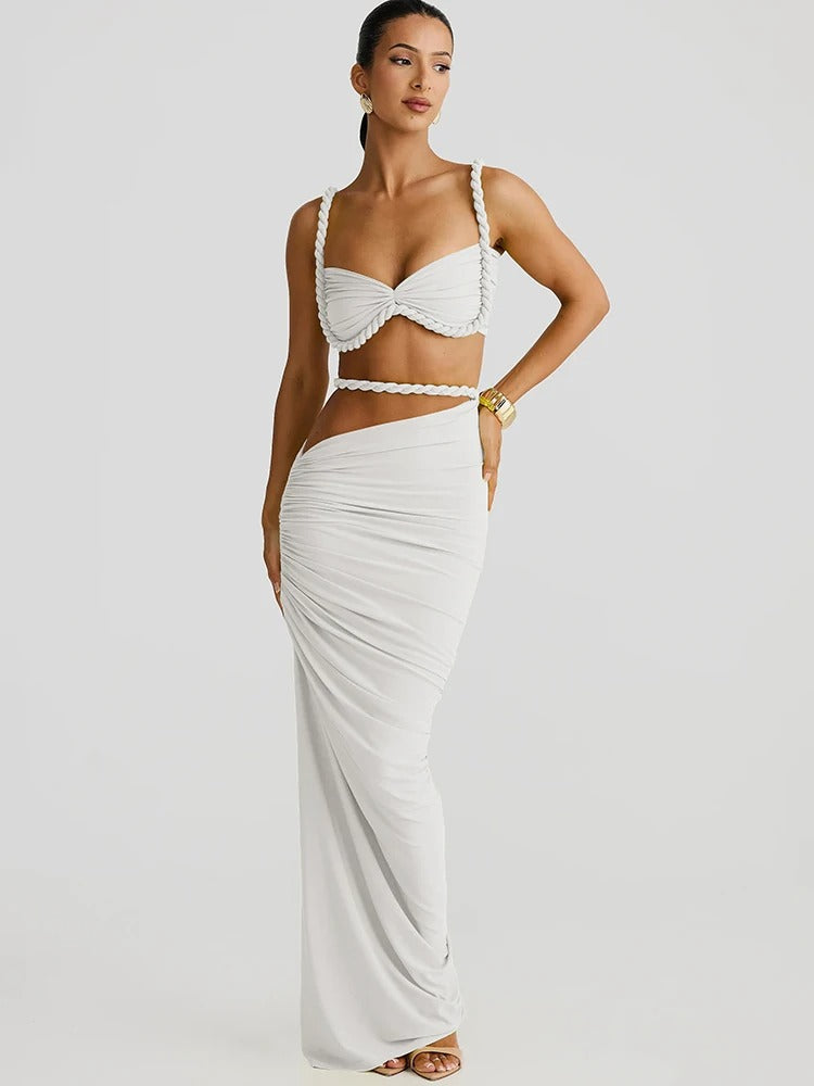 Trendy Two Piece Set – Sexy Cut Out Maxi Skirt & Crop Top