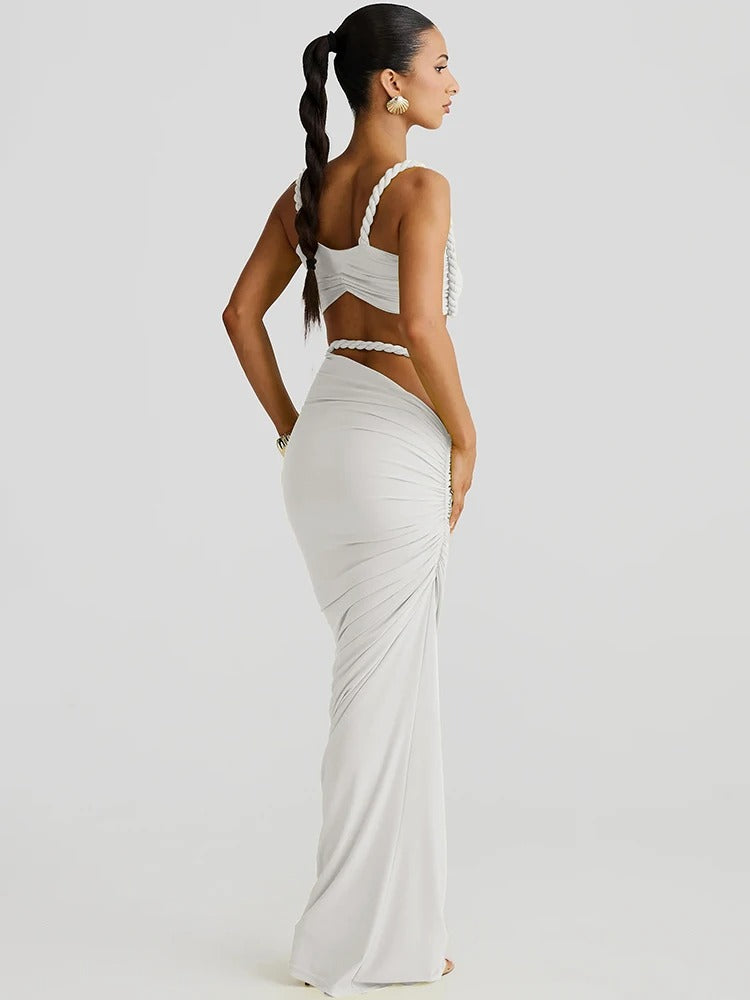 Trendy Two Piece Set – Sexy Cut Out Maxi Skirt & Crop Top
