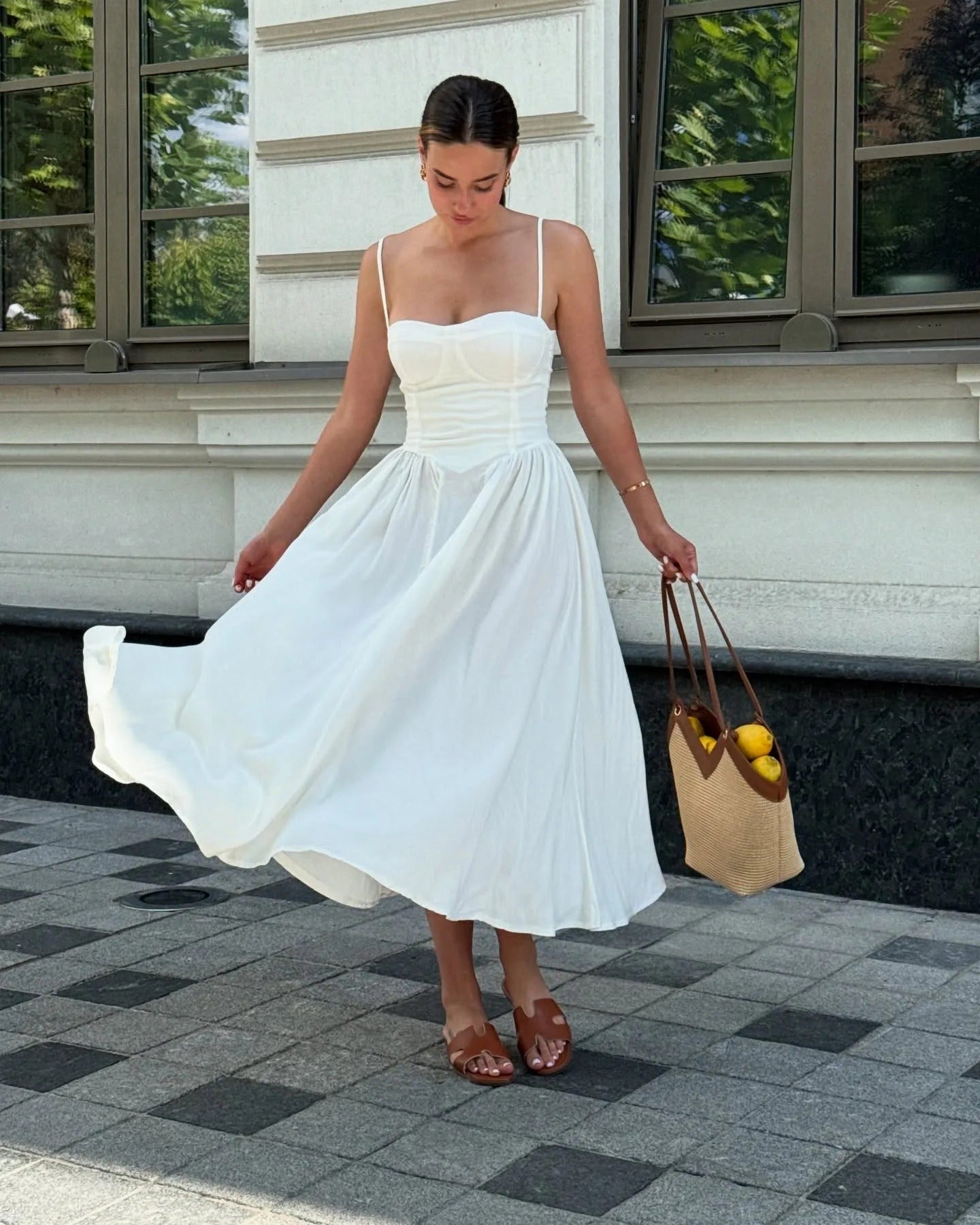Midi Dress – Vintage Square Neck Sleeveless Summer Dress