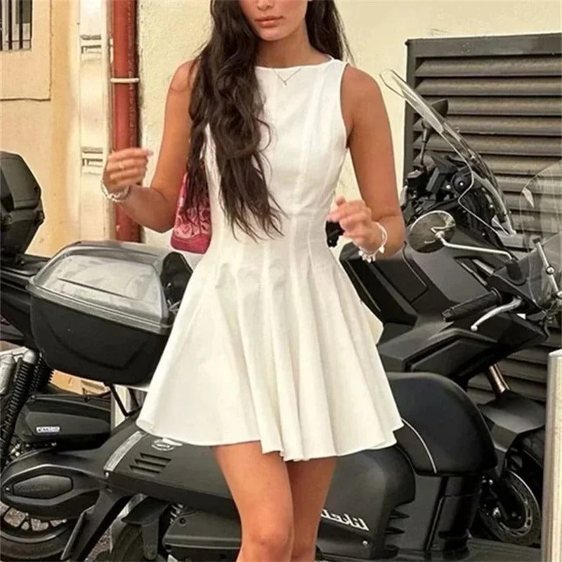 White Sleeveless Mini Dress – Casual Summer Trendy Dress