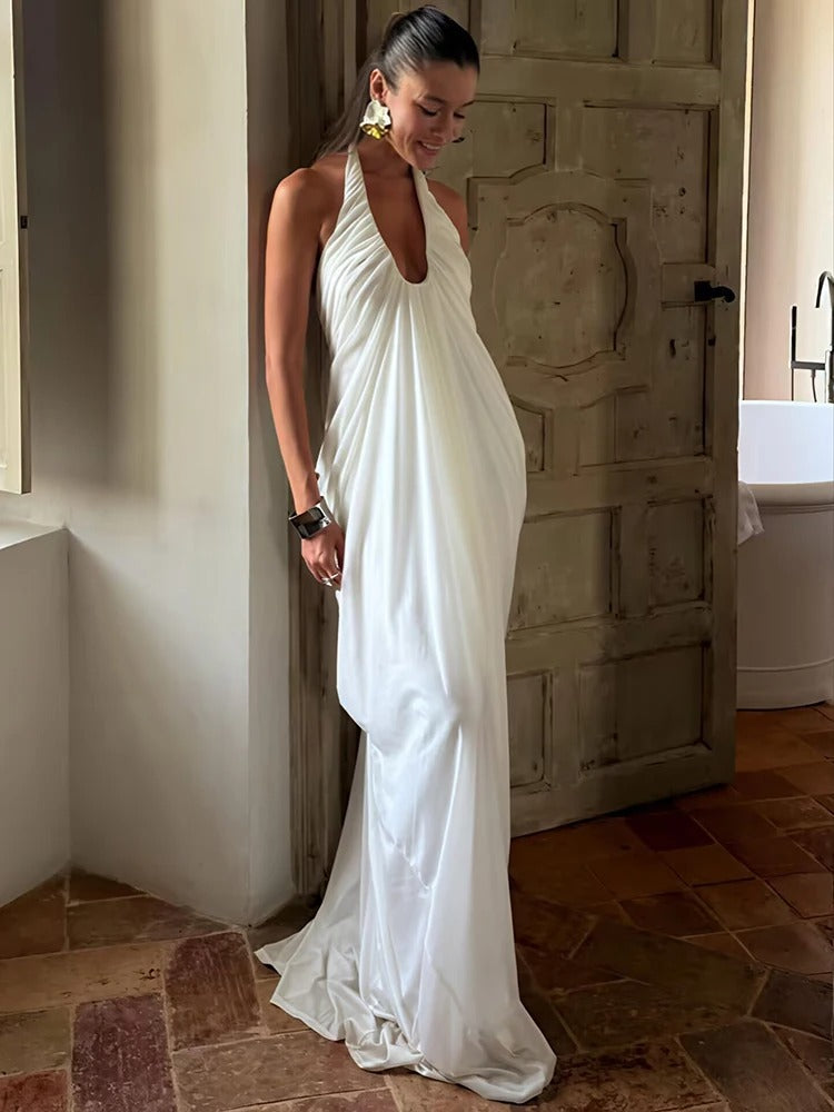 Halter Maxi Dress – Elegant Backless Grecian Gown