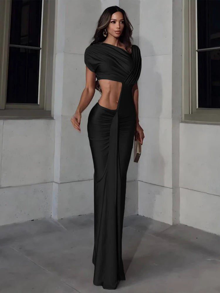Cut Out Maxi Dress – Elegant One Shoulder Evening Gown