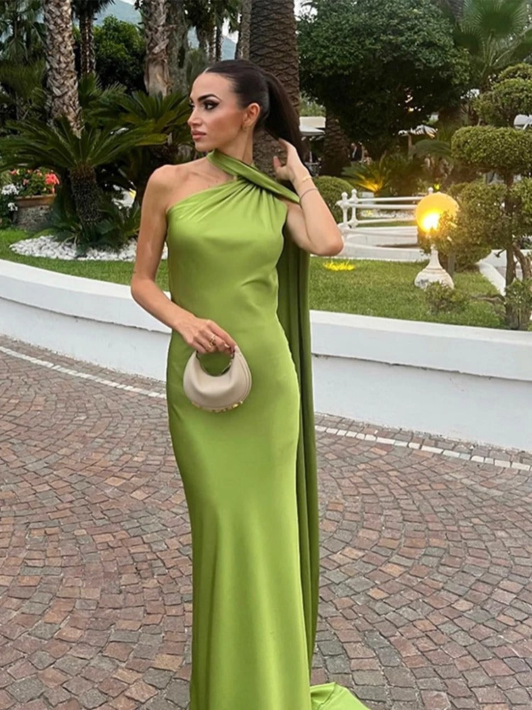 One Shoulder Satin Maxi Dress – Elegant Evening Gown