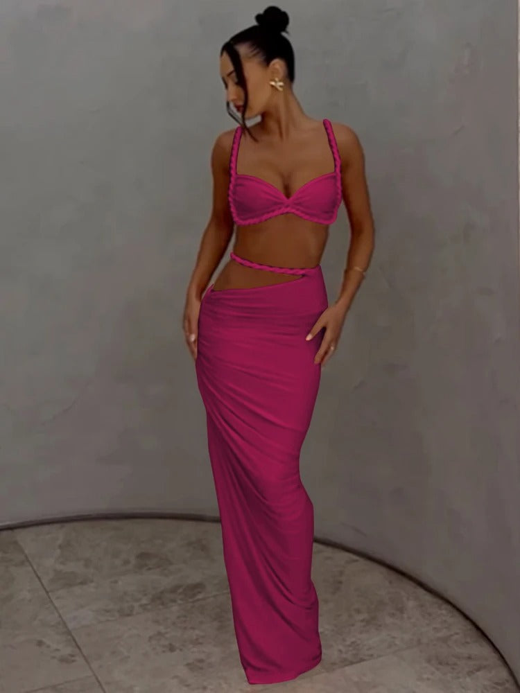 Trendy Two Piece Set – Sexy Cut Out Maxi Skirt & Crop Top