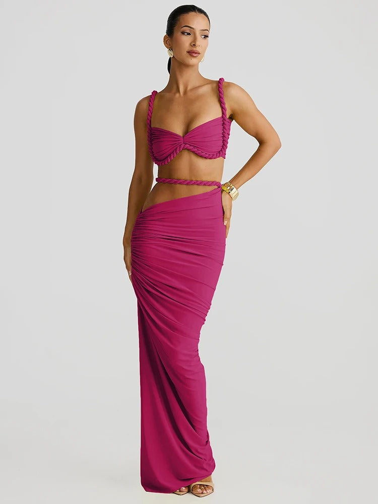 Trendy Two Piece Set – Sexy Cut Out Maxi Skirt & Crop Top