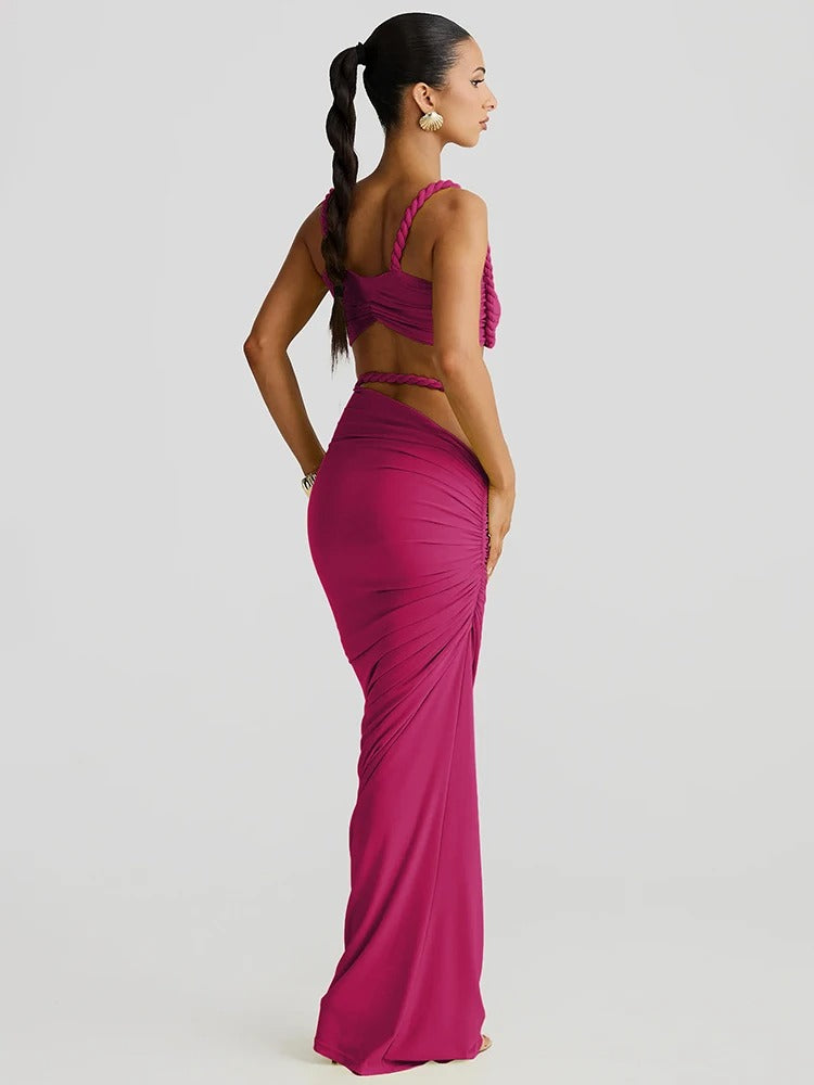 Trendy Two Piece Set – Sexy Cut Out Maxi Skirt & Crop Top