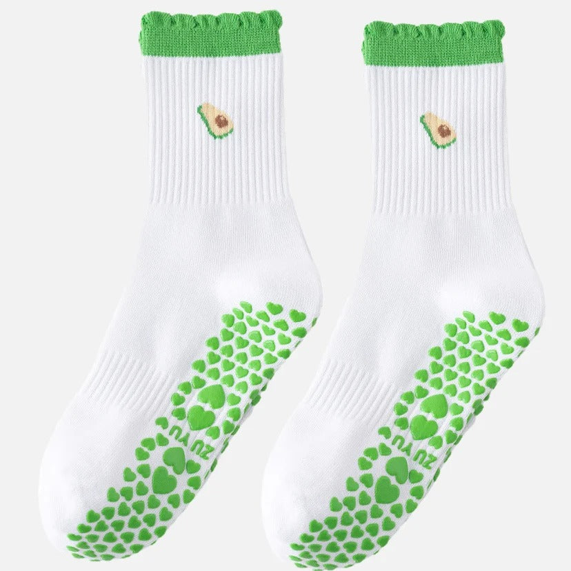 3 Pairs Non Slip Grip Socks – Pilates, Yoga & Fitness Avocado Design