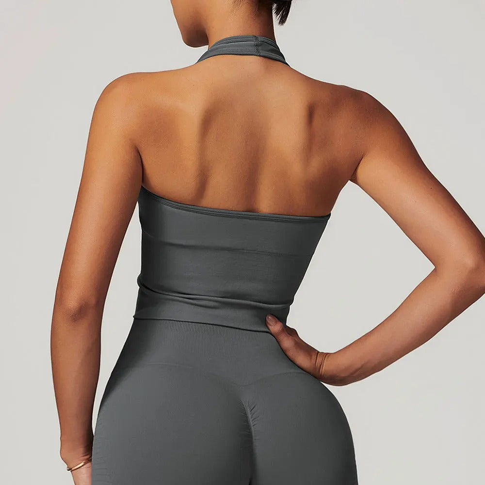 Sports Bra Top – Halter Neck Gym Crop Top Fitness Activewear