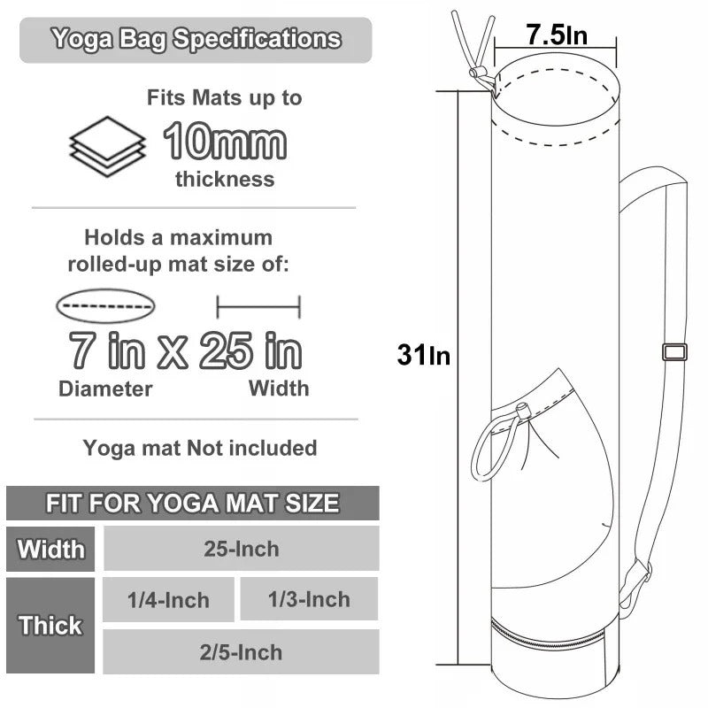 Yoga Mat Bag with Water Bottle Pocket – Multi-Functional Carrier for Gym, Pilates & Fitness