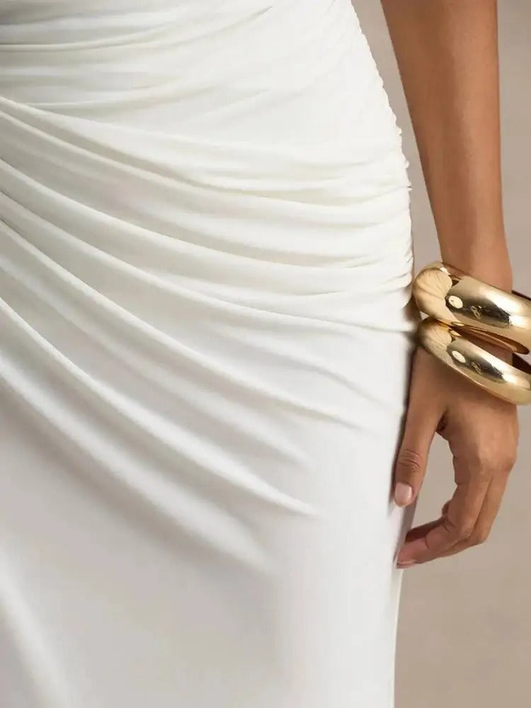 Elegant Halter Neck Maxi Dress – Backless High Split Evening Gown