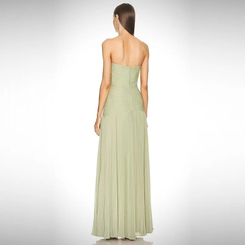 Strapless Pleated Maxi Dress – Elegant Off Shoulder Evening Gown