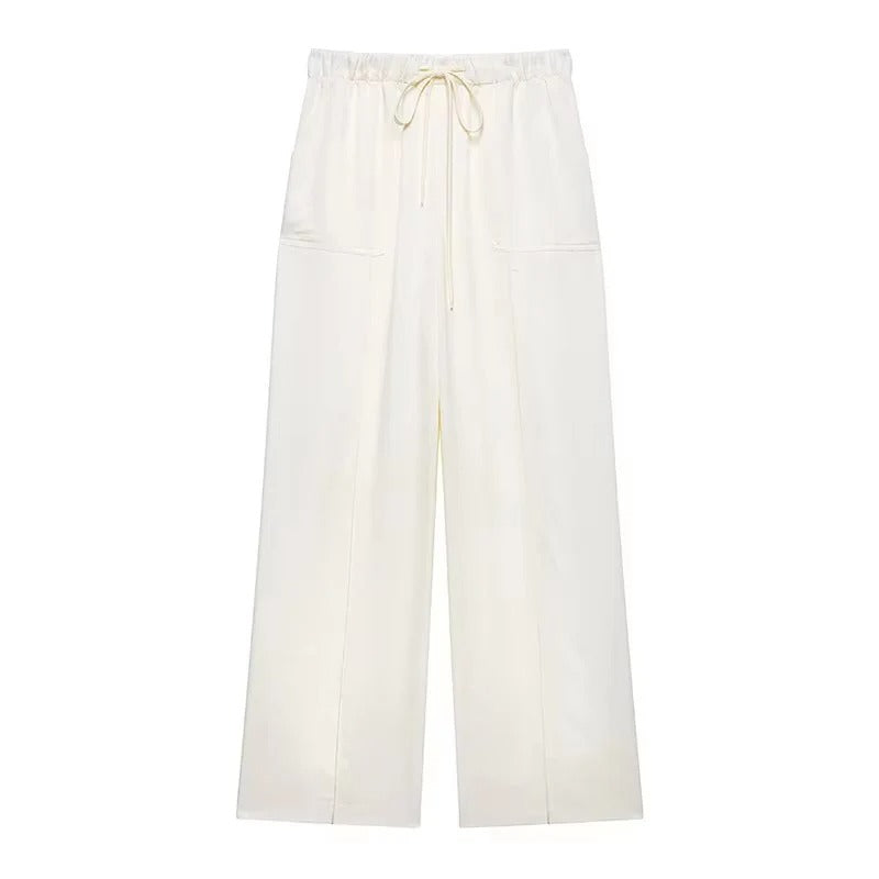 Elegant Satin Two Piece Pants Set – Sleeveless Top & Wide Leg Trousers