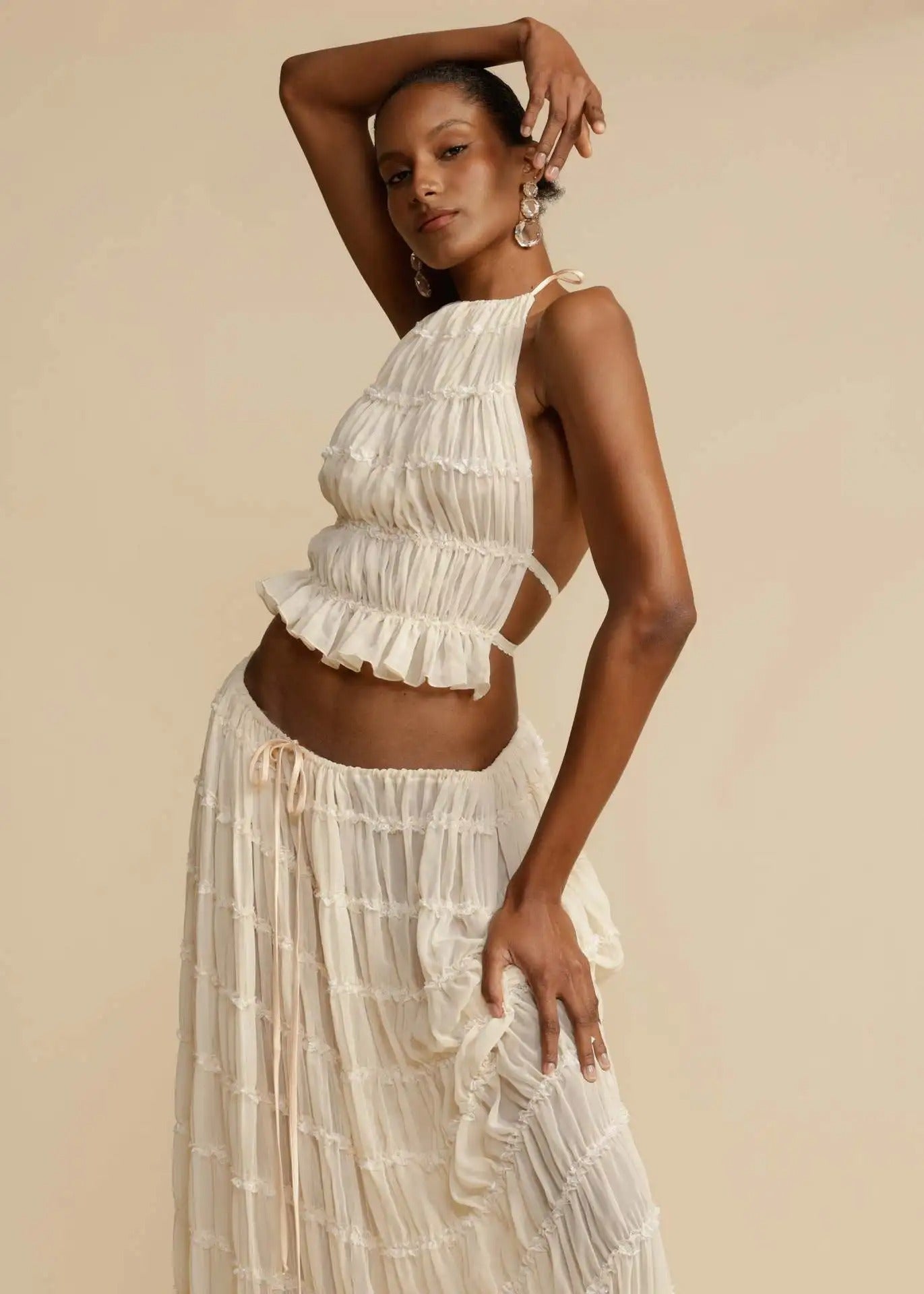 Halter Crop Top and Maxi Skirt Set – Summer Beach Outfit