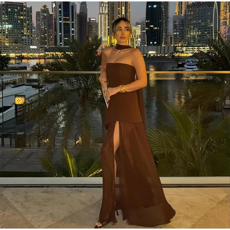 Strapless Maxi Dress – Elegant Split Evening Gown