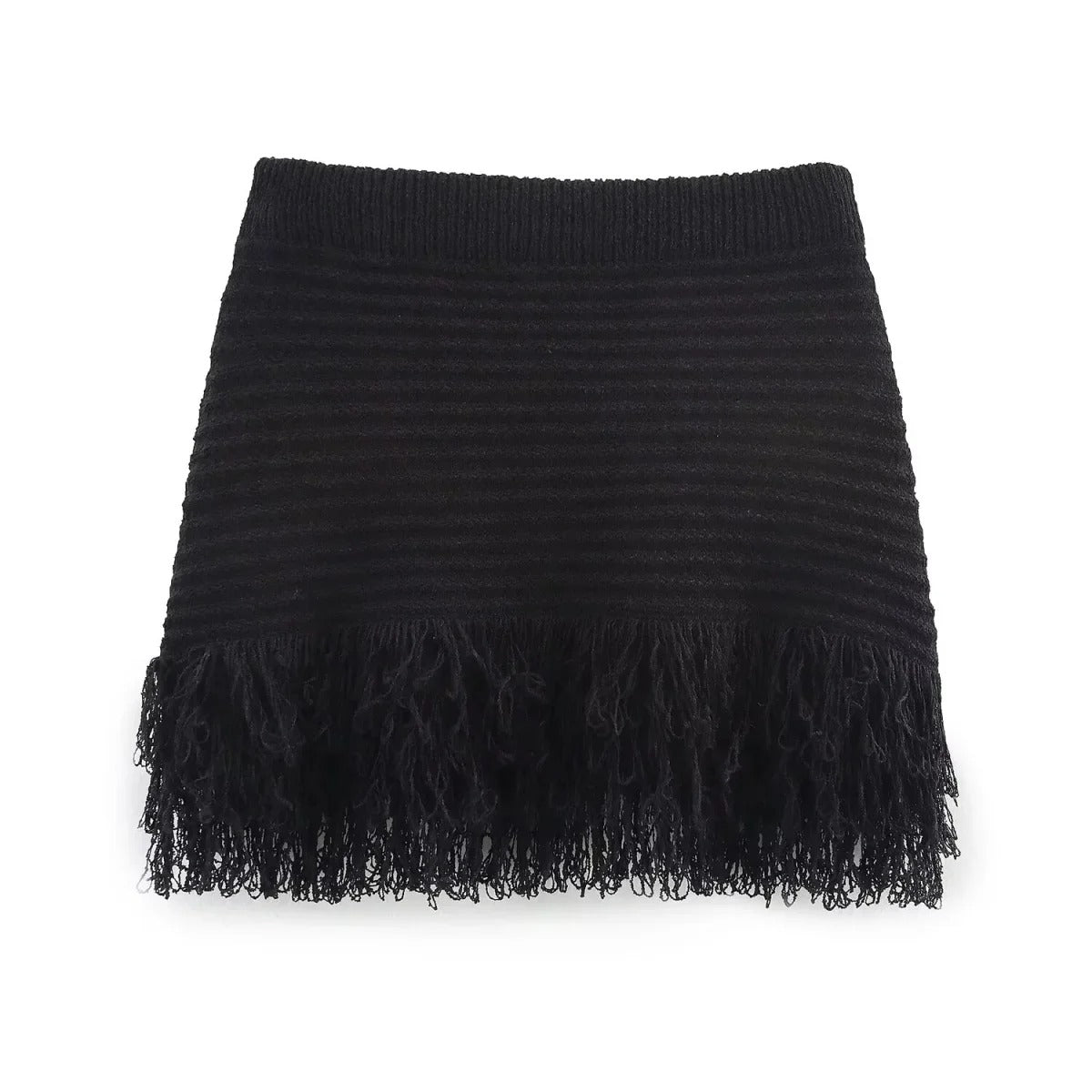 Knitted Two Piece Set – Tassel Short Sleeve Top & Mini Skirt Co ord Outfit