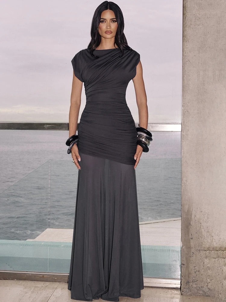 Ruched Maxi Dress – Elegant Evening Party Gown
