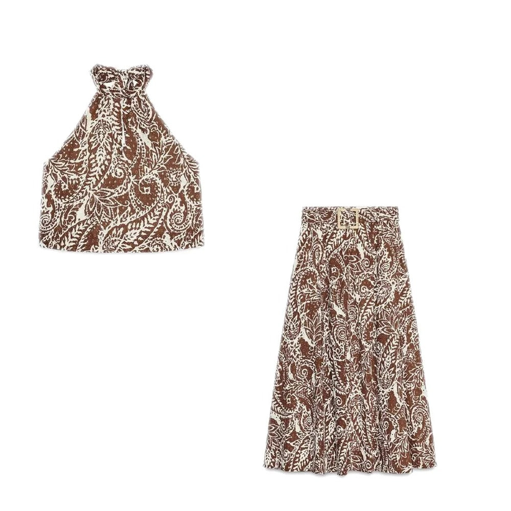 Trendy Halter Crop Top and Midi Skirt – Summer Boho Outfit