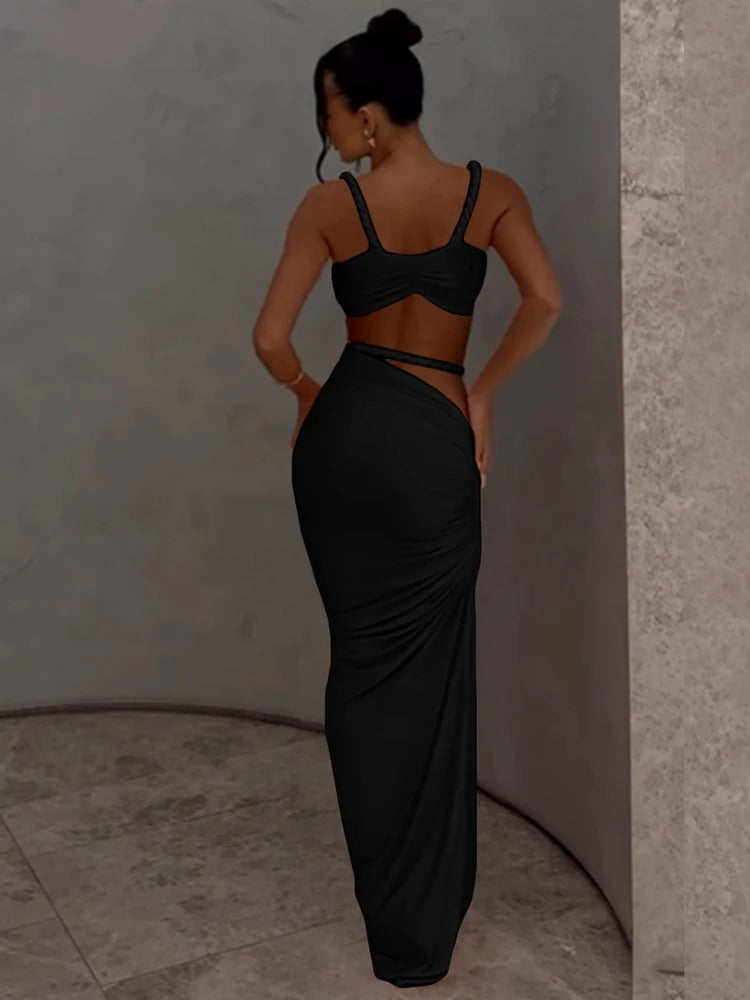 Trendy Two Piece Set – Sexy Cut Out Maxi Skirt & Crop Top