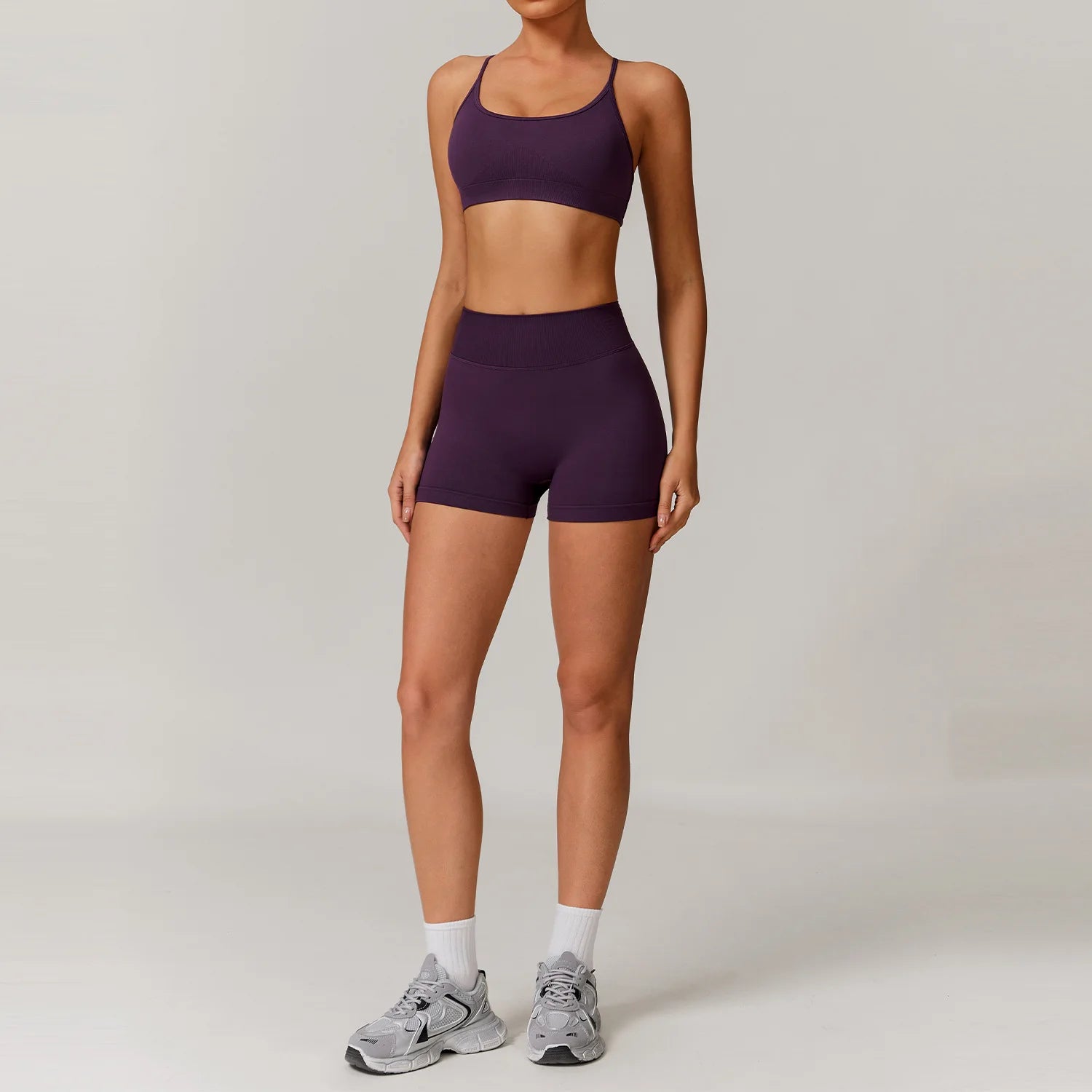 2 Piece Yoga Set – Sports Bra & High Waist Shorts Seamless Gym Activewear
