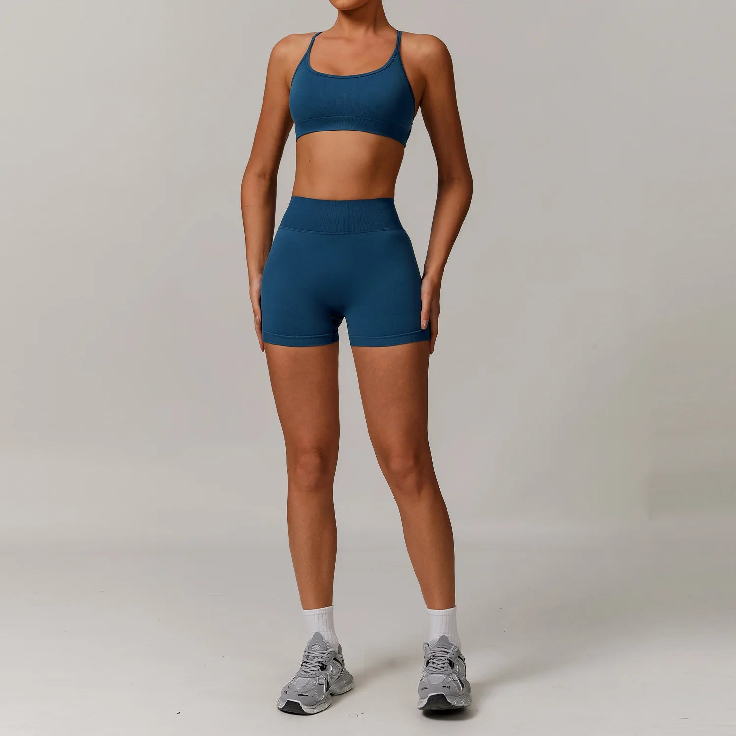 2 Piece Yoga Set – Sports Bra & High Waist Shorts Seamless Gym Activewear