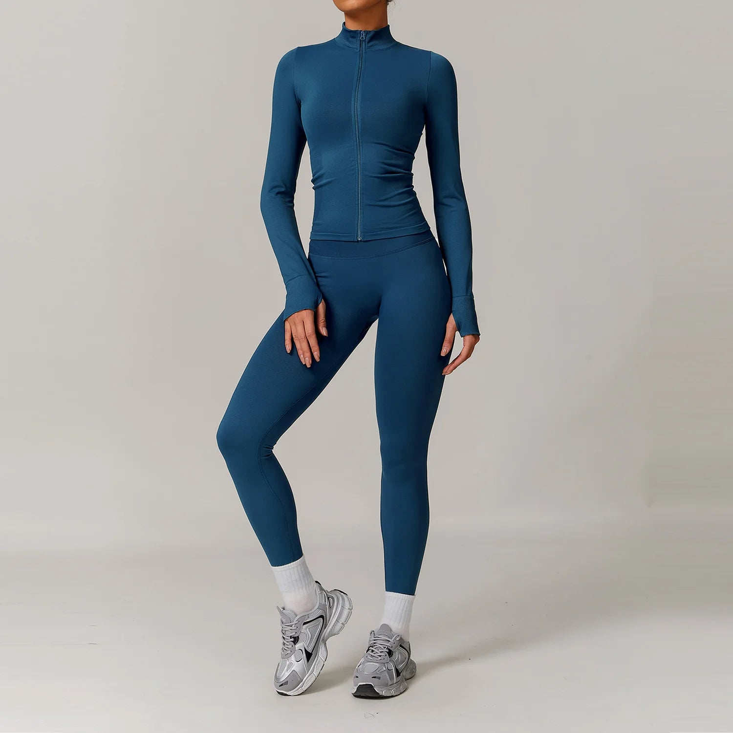 2 Piece Yoga Set – Long Sleeve Zip Crop Top & High Waist Leggings Seamless Activewear