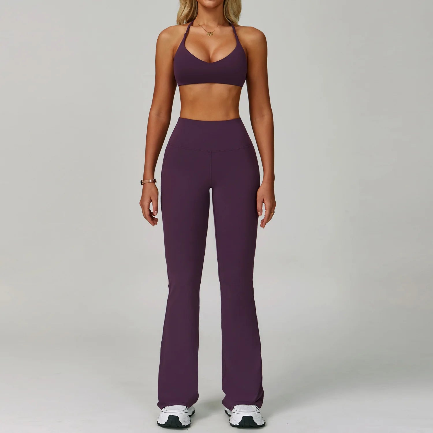 Yoga Set – Sports Bra & Flared Leggings 2 Piece Seamless Activewear Outfit