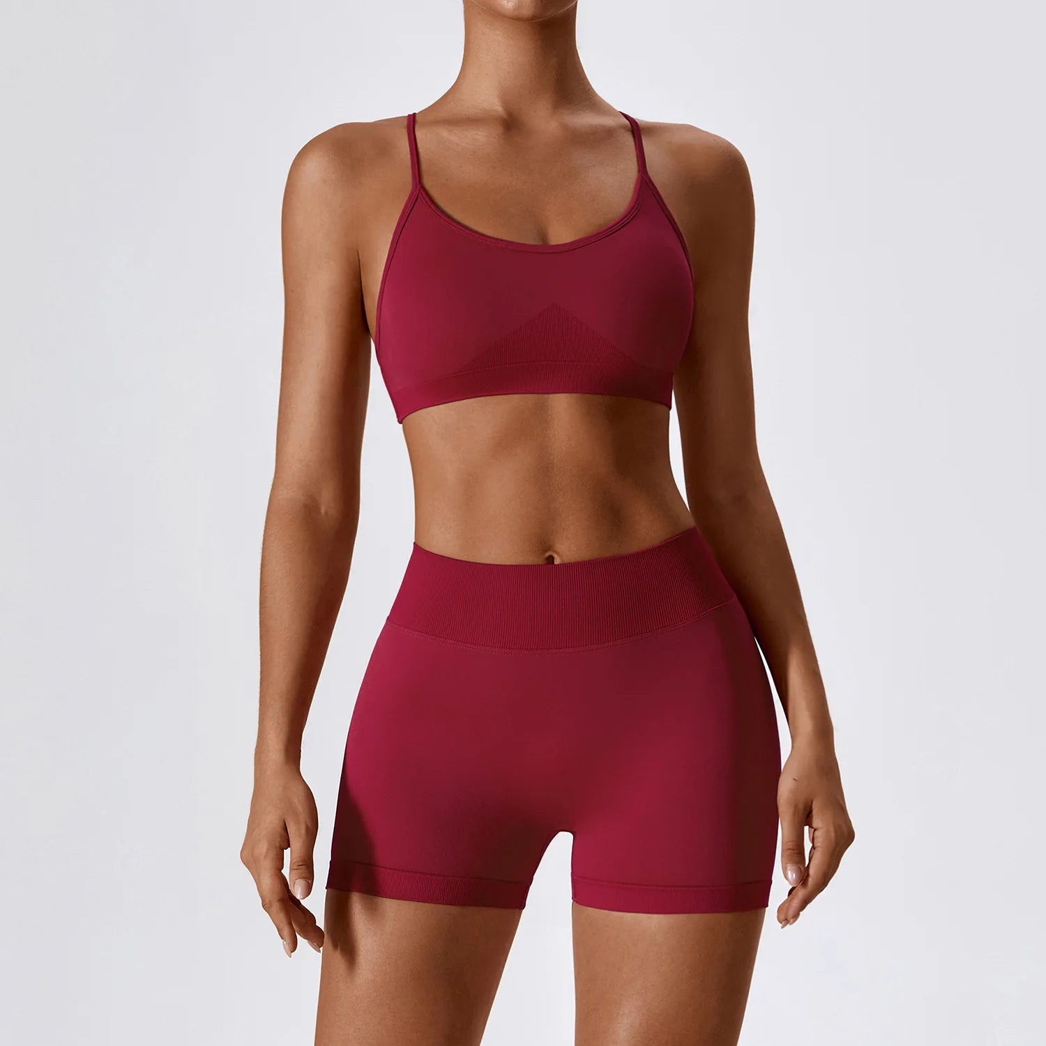 2 Piece Yoga Set – Sports Bra & High Waist Shorts Seamless Gym Activewear