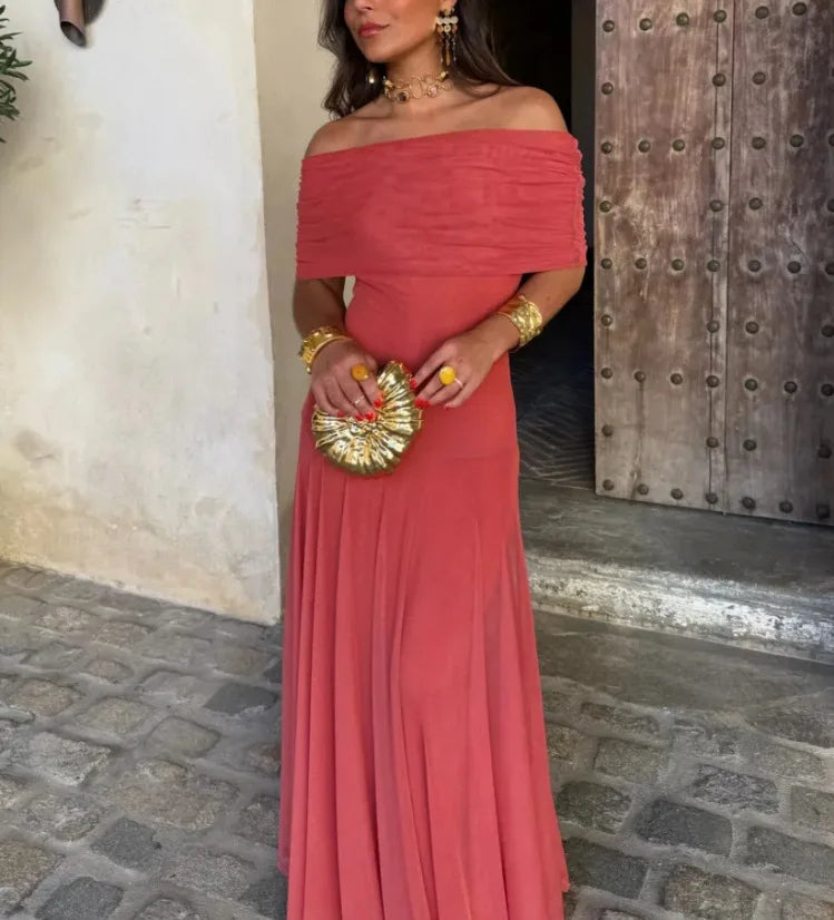 Off Shoulder Maxi Dress Elegant Evening Party Gown