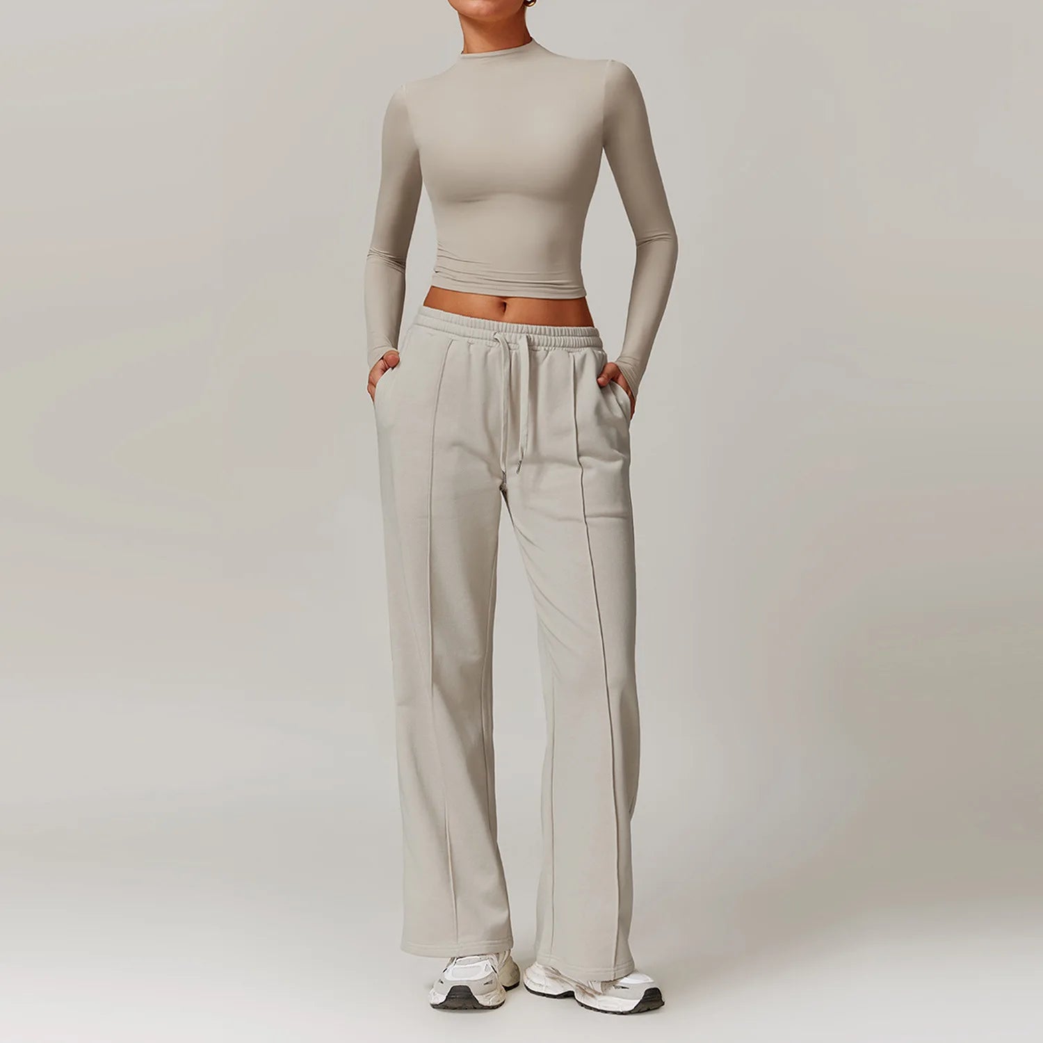 2 Piece Tracksuit – Long Sleeve Top & Wide Leg Yoga Pants Activewear Set