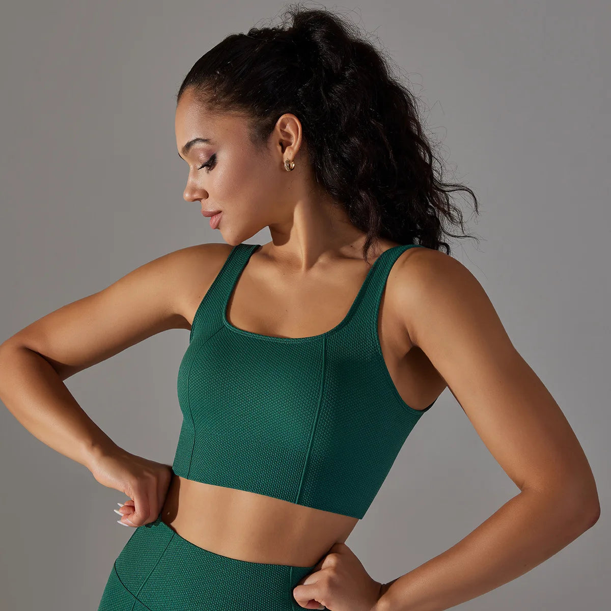 Ribbed Sports Bra Crop Top – Padded Gym, Pilates & Yoga Activewear