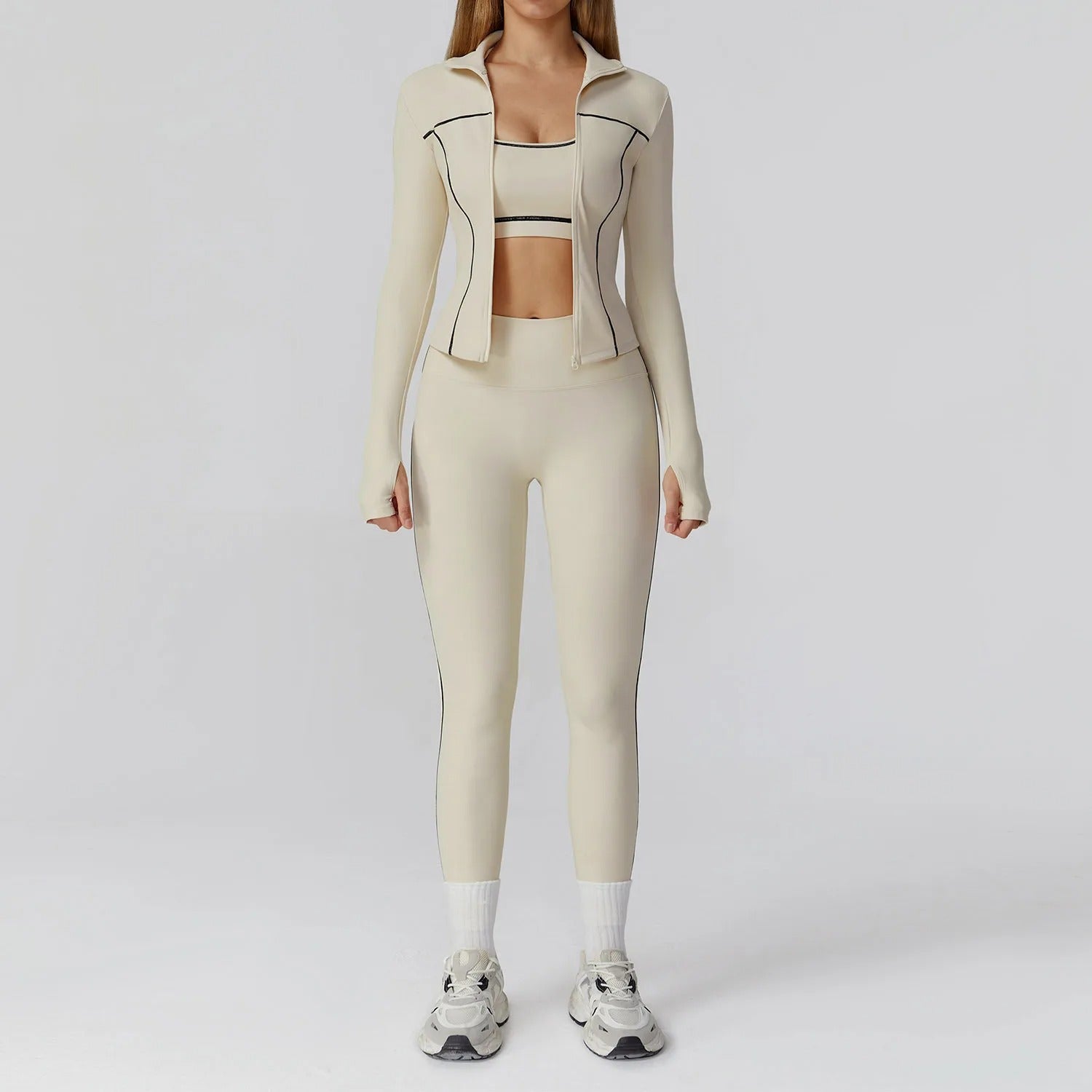 3 Piece Yoga Set – Sports Bra, Zip Jacket & High Waist Leggings Gym Outfit