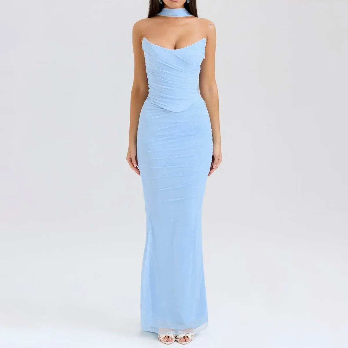 Strapless Maxi Dress – Elegant Ruched Evening Gown