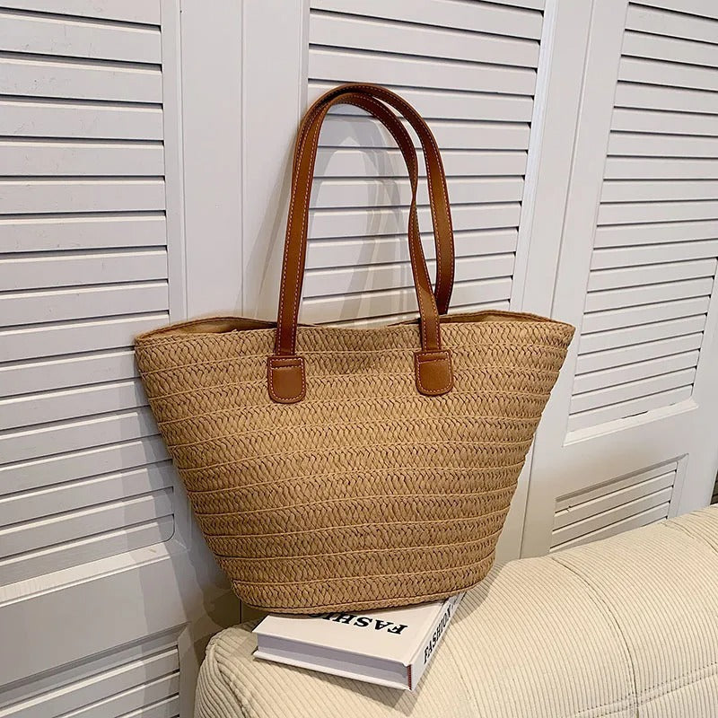 Straw Tote Bag – Large Capacity Woven Shoulder Handbag