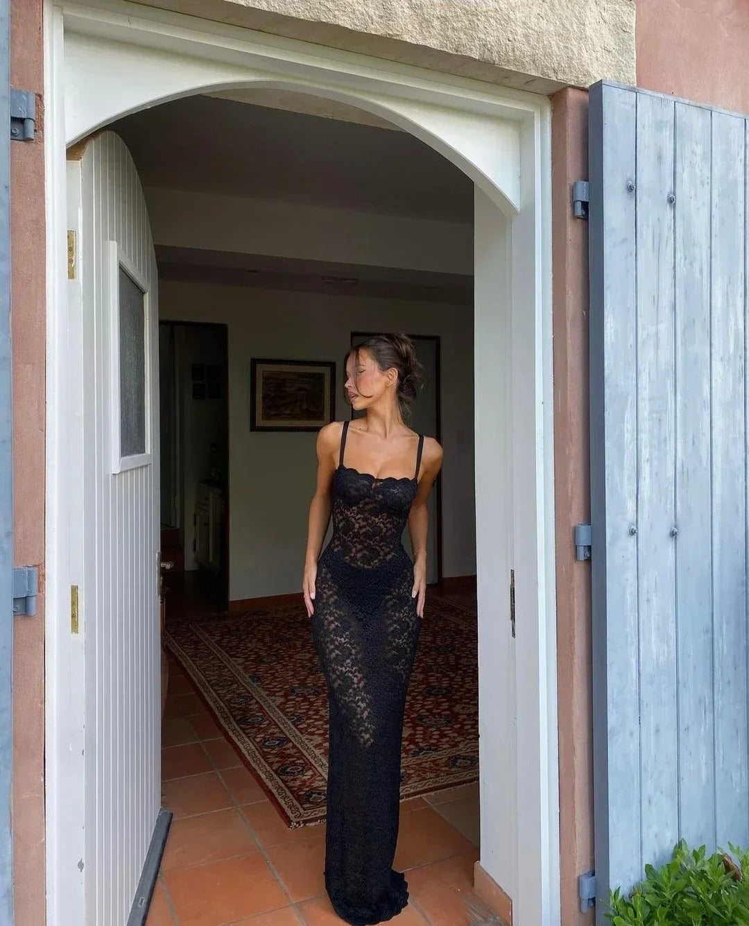 Lace Maxi Dress – Backless Spaghetti Strap Evening Gown