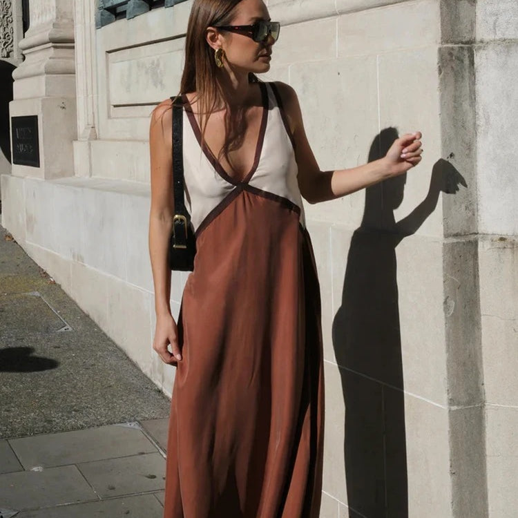 Sleeveless V Neck Maxi Dress – Breathable Summer Long Dress