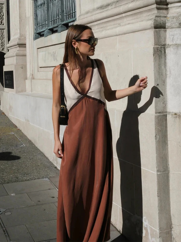 Sleeveless V Neck Maxi Dress – Breathable Summer Long Dress